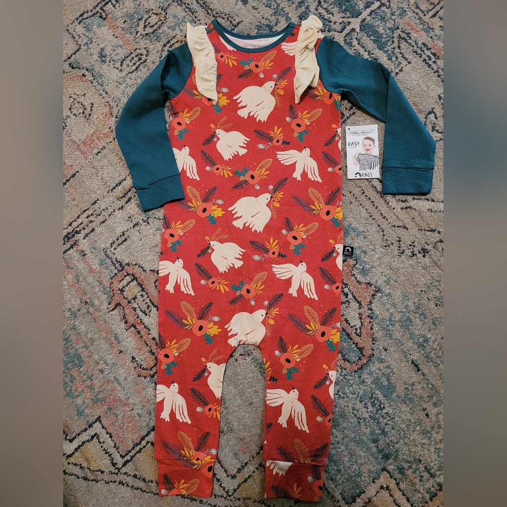 Rags to Raches 2T Floral Bird Outfit Romper Bodysuit Ruffles